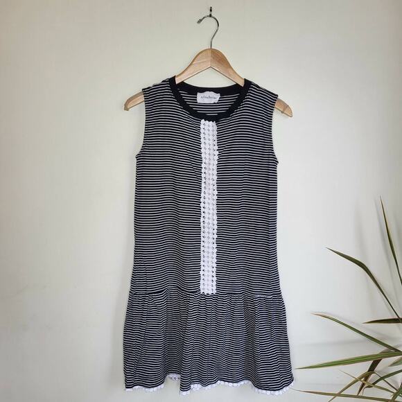 N Nicholas Sleeveless Dropped Waist Embroidered Cotton Dress - Stripes - Multi - Picture 4 of 12